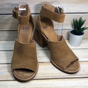 UGG Aja Ankle Strap Block Heel Sandal - Size 7 1/2 (chestnut)